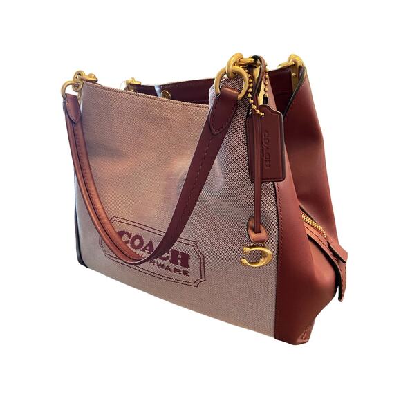 Coach Jacquard Dalton 31 Shoulder Bag Handbag Purse Coach Badge Brass/Wine Multi - Picture 4 of 13